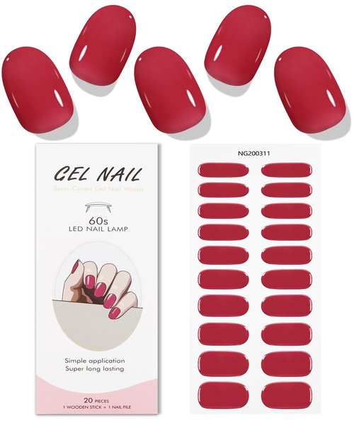 JMEOWIO Gel Nail Stickers Pink Red Semi Cured Gel Nail Strips Wraps UV/LED Supplies Nails Art Design Decoration Accessories