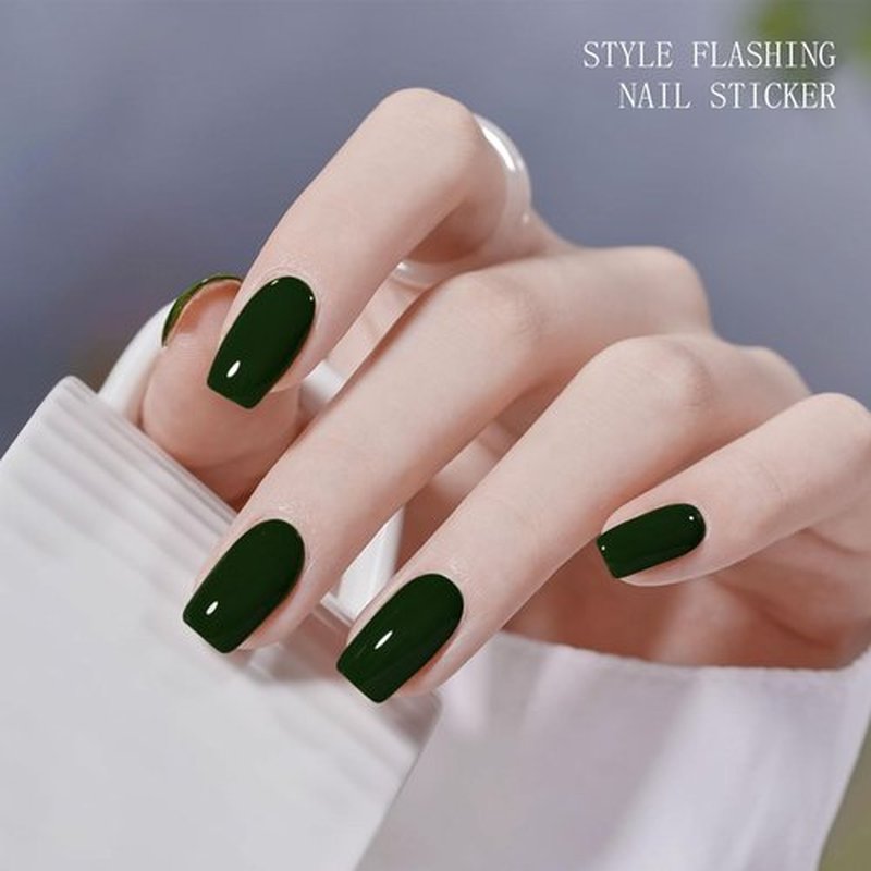 JMEOWIO Gel Nail Stickers Dark Green Semi Cured Gel Nail Strips Wraps UV/LED Nail Supplies Nail Art Design Decoration Accessories