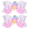 Ice Cream Hair Bow Clips, 3.4 Inch Sparkly Confetti Sprinkle Birthday Hair Bows Full Lined Metal Alligator Clips Boutique Bow-knot Hair Accessories for Girls Toddlers Kids Teens - Pink & White