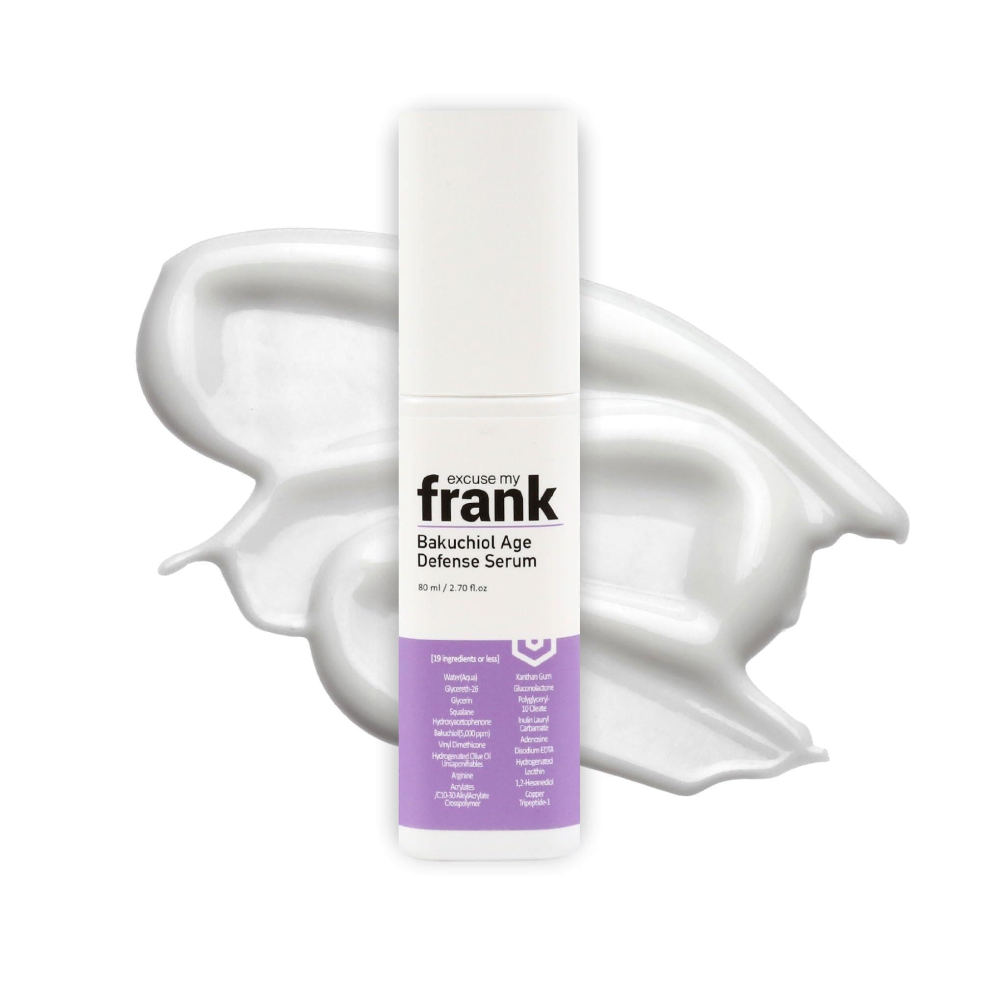 Excuse My Frank - Bakuchiol Age Defense Serum, for Smoothing Fine Lines and Wrinkles, Anti Aging, Hydrating Plump Cream (80ml, 2.7fl. oz.) (1 Pack)