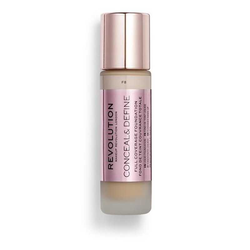 Revolution, Conceal & Define Foundation, Full Coverage, Long-Lasting Matte Finish, Vegan & Cruelty-Free, F8 Light to Medium Skin Tones, 0.8 fl oz