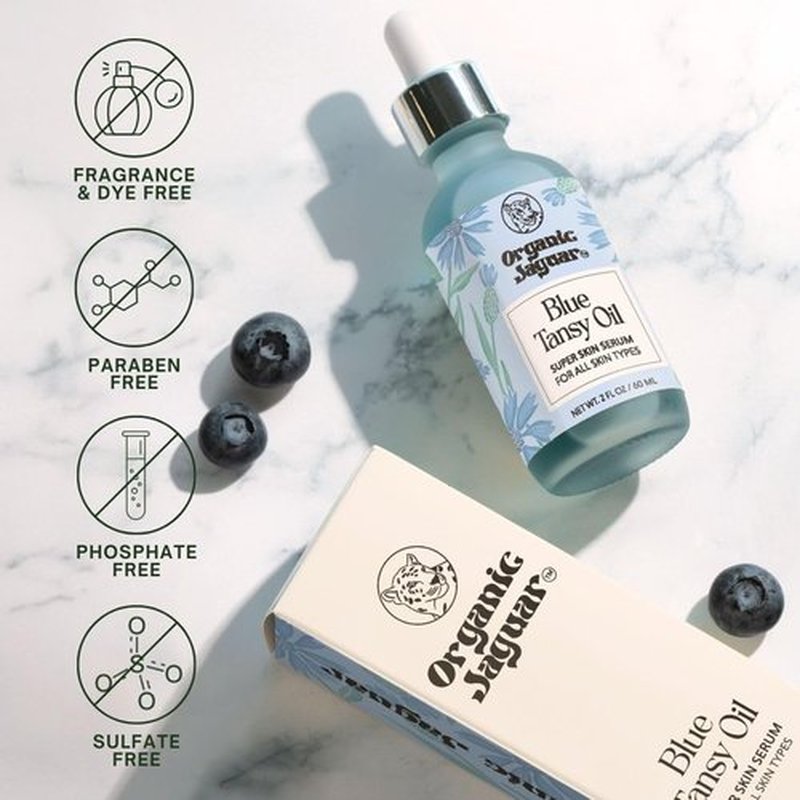 **Organic Jaguar Blue Tansy Face Serum - Hydrating Night Moisturizer with Jojoba Oil | 2 fl oz**