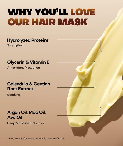 Collagen Hair Mask for Deep Conditioning, Keratin Hair Treatment with 4 Hydrolyzed Proteins, Moroccan & Avocado Oils Conditioner for Nourish, Calendula Gentian Extracts Care Dry & Damaged Hair 8.45 OZ
