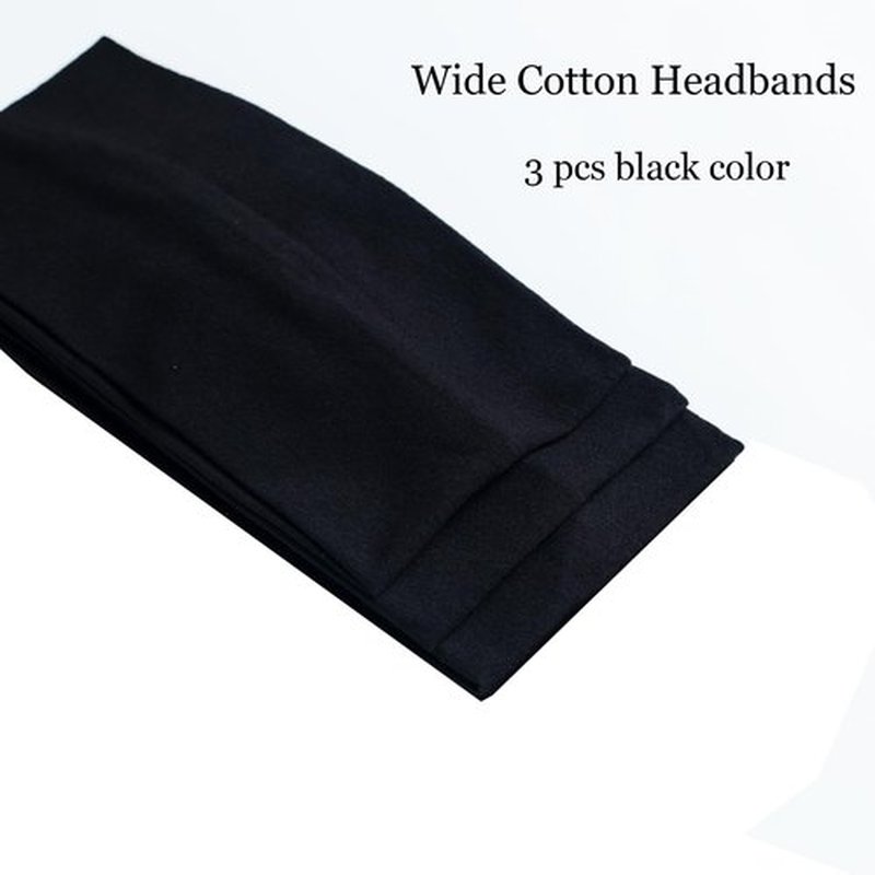 MLMOMVME Headbands for Women 3 Pcs Black Wide Cotton Non-slip Stretchy Elastic Head Wrap Holder Hair Accessories