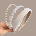 TEBIEKOY 3PCS Headbands for Women & Girls - White Pearl Non-Slip Wide Padded Headbands - Cute & Vintage Women's Hair Accessories