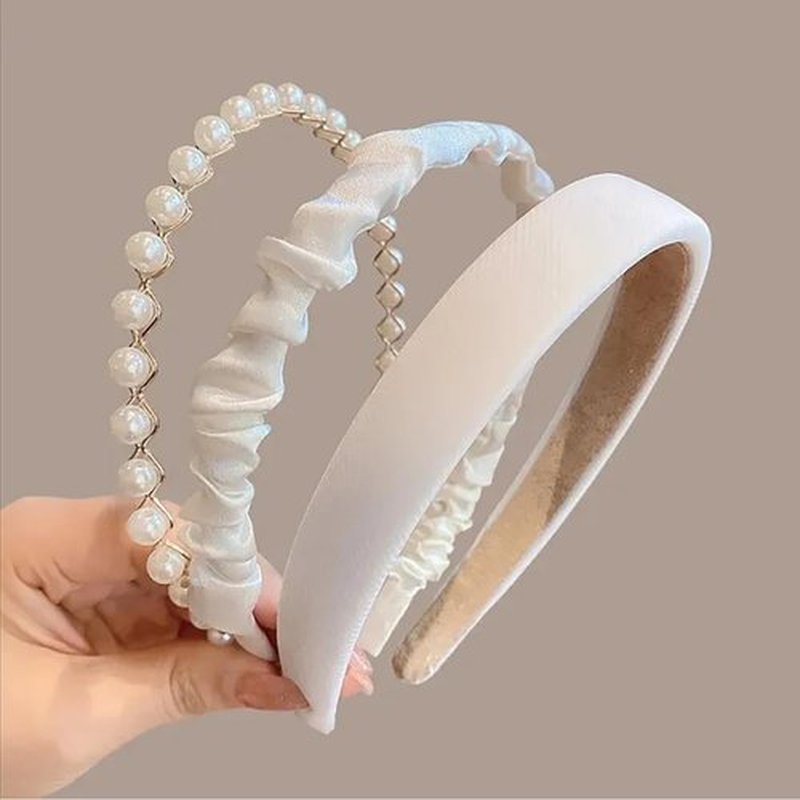 TEBIEKOY 3PCS Headbands for Women & Girls - White Pearl Non-Slip Wide Padded Headbands - Cute & Vintage Women's Hair Accessories