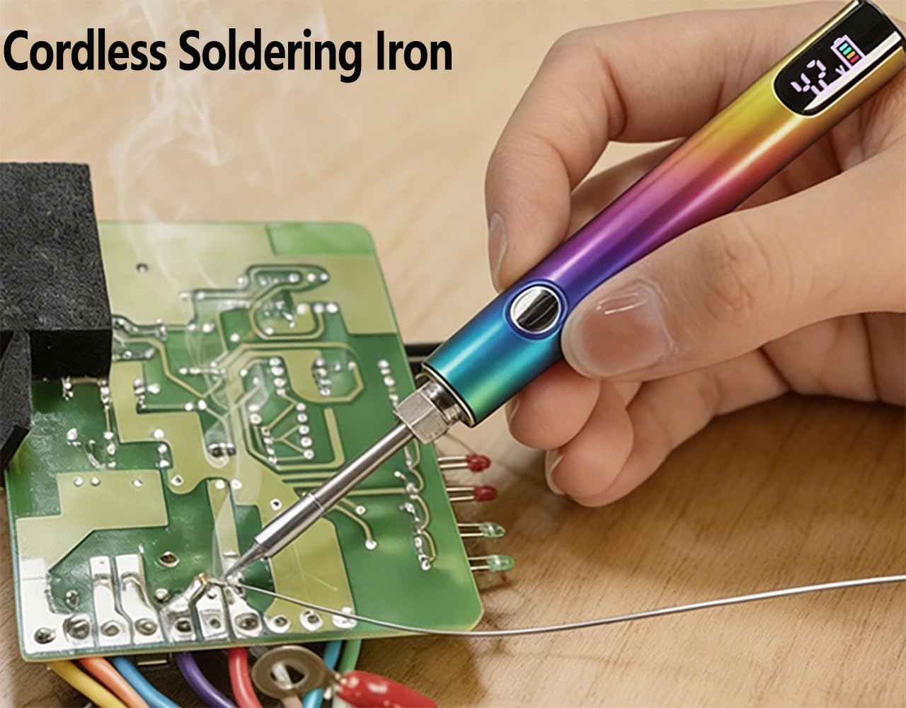 Premium Universal Portable Soldering Iron with LED Display, Rechargeable Cordless Soldering Iron with Built-in Battery, Ideal for Appliance Repair, DIY (Rainbow)