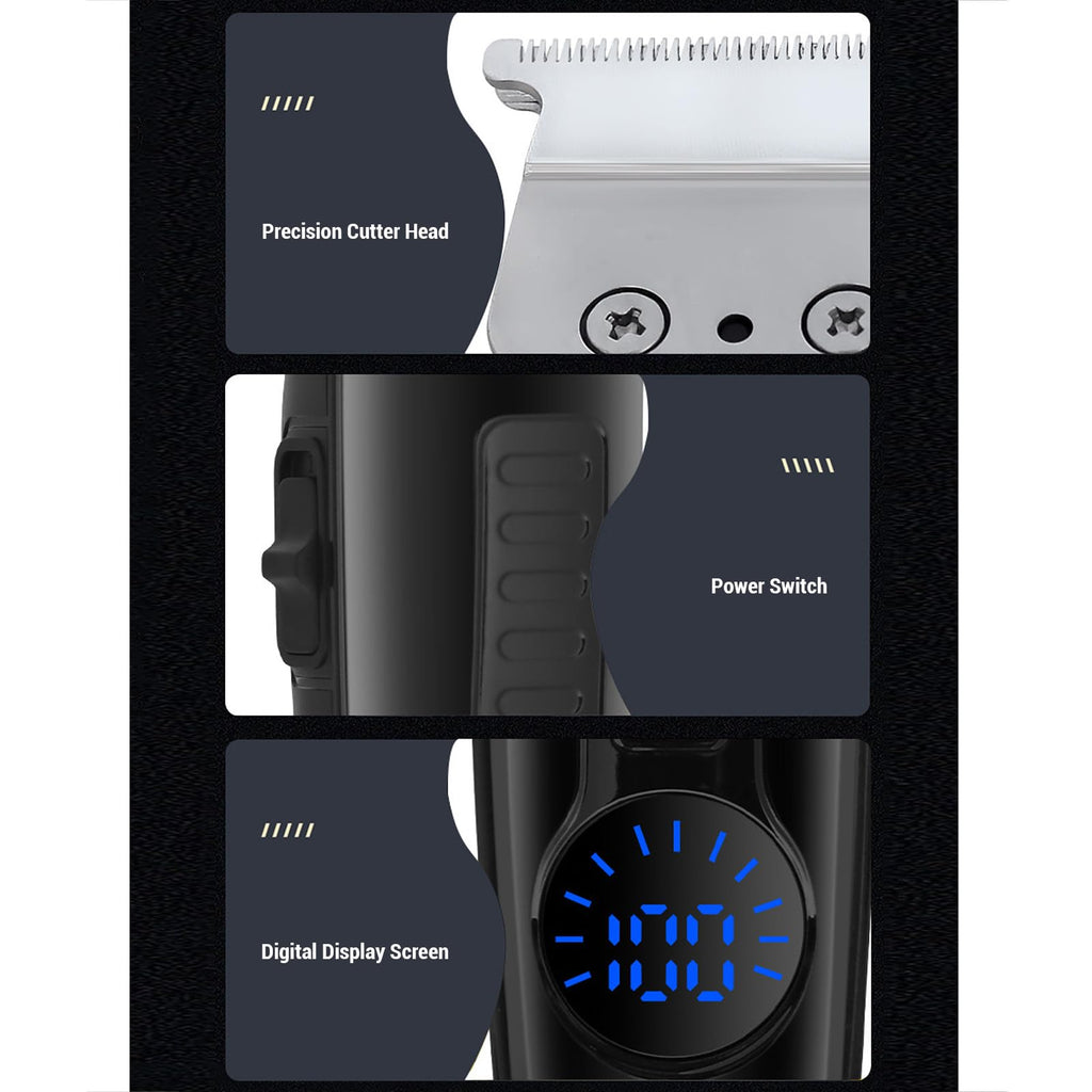 Wisoqu Hair Clipper for Men, Electric Hair Trimmer Powerful Low Noise Rechargeable with LED Display and 4 Guide Combs, Type C Charging, Safe for Skin and Travel Lock