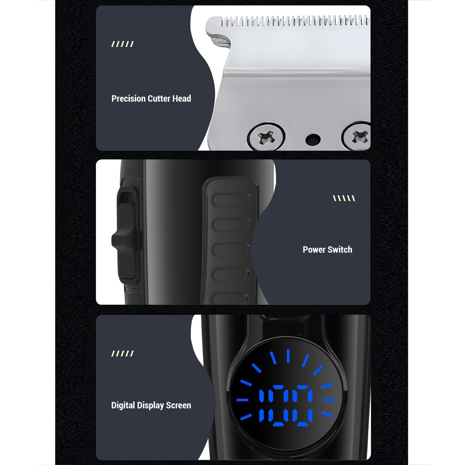 Wisoqu Hair Clipper for Men, Electric Hair Trimmer Powerful Low Noise Rechargeable with LED Display and 4 Guide Combs, Type C Charging, Safe for Skin and Travel Lock
