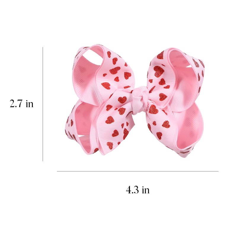 Valentines Pink Hair Bows Gift for Girls Women 2Pcs 4.3in Cute Handmade Glittery Red Love Heart Ribbon Alligator Clips, Her Wedding Birthday Party Dress Decoration Accessories