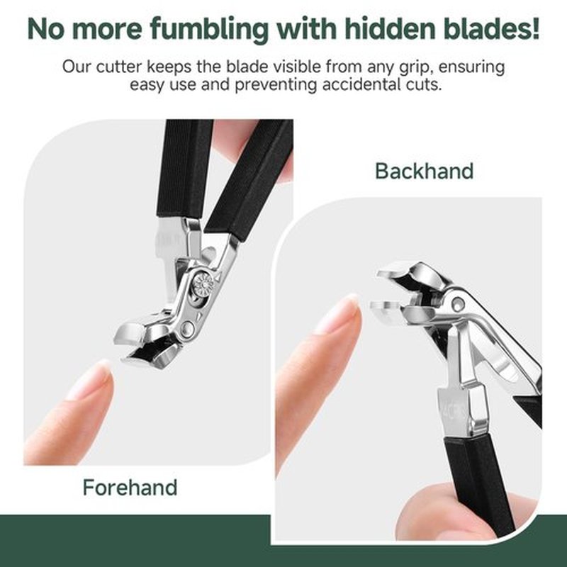 SmilVie Angled Head Toe Nail Clippers for Seniors, Long Handle, Heavy Duty Ingrown Toenail Clipper Set (Black 2-in-1 Set)