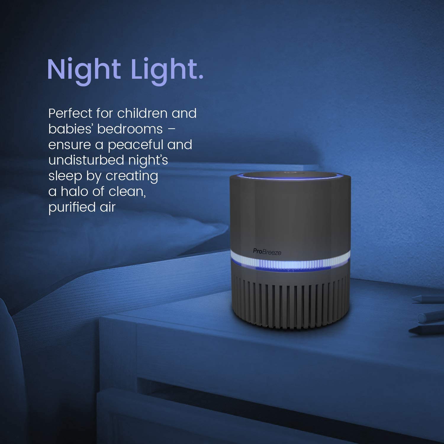 Pro Breeze 3-in-1 Mini Air Purifier with True HEPA Filter and Ioniser, Personal Desktop Air Cleaner with Night Light for Home, Office, Smoke, Dust, Pollen and Pet Dander