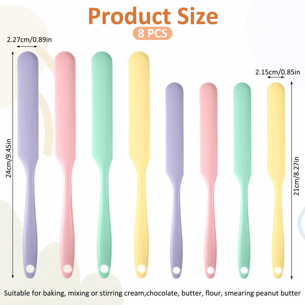 YBEATY 8 PCS Silicone Jar Spatulas Heat Resistant Kitchen Spatulas with Long Handle Cake Cream Butter Spatula Mixing Batter Scrape Jam Spreader for Jars Baking Cake Icing Kitchen Must Have