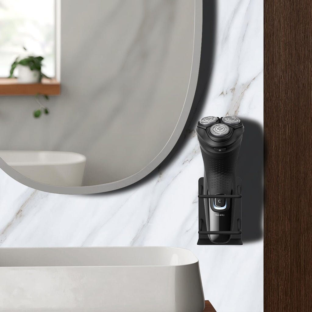 Linkidea 2 Pack Stainless Steel Shower Razor Holder, Waterproof Electric Shaver Organizer, Compatible with Braun Series 5 & Philips Norelco 2400/5000/9000 (Black)