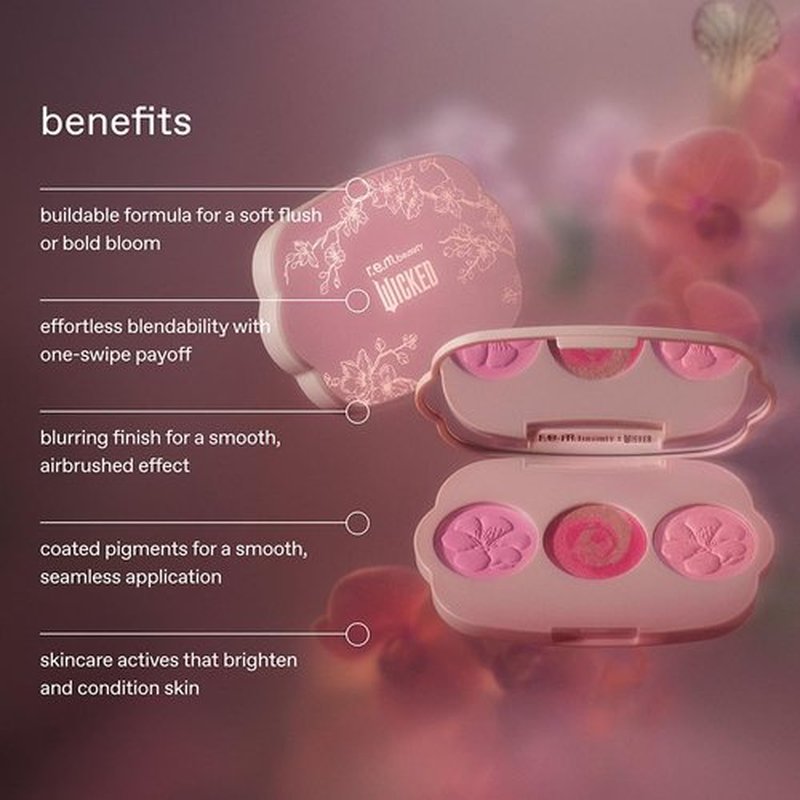 r.e.m. beauty by Ariana Grande Wicked: For Good | Cherry Blossom Blush Palette | Pink | Blendable, Creamy Formula Blurs and Perfects Skin | Blendable, Creamy Formula | 3 Shades