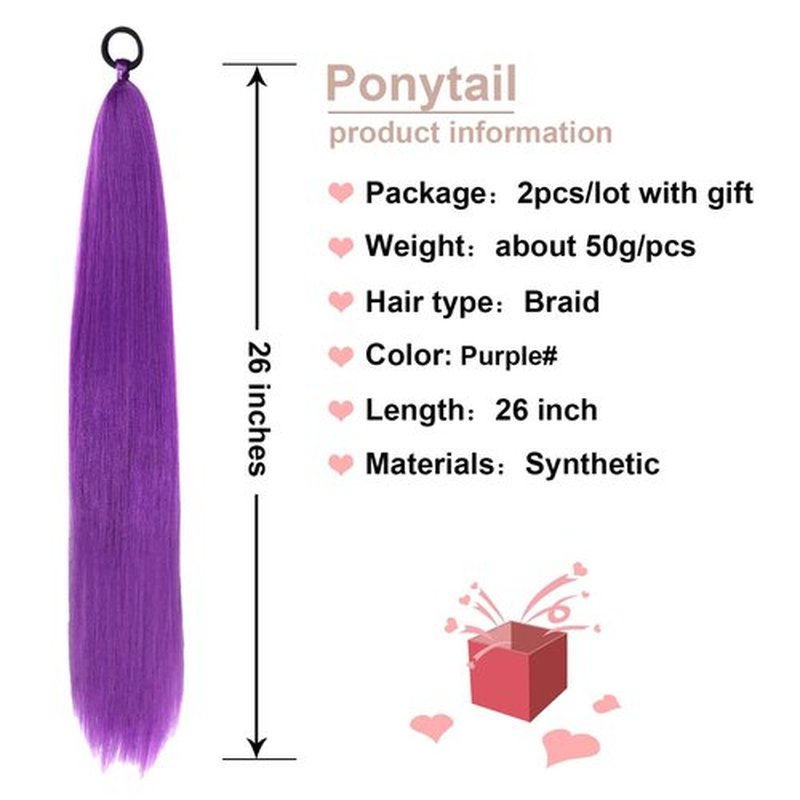 Braid Ponytail Hair Extensions with Elastic Tie,2 Pcs Straight Braid Hair Extension Rave Hair Natural Soft Hairpieces Synthetic Ponytail Extension 26 Inch(A35)