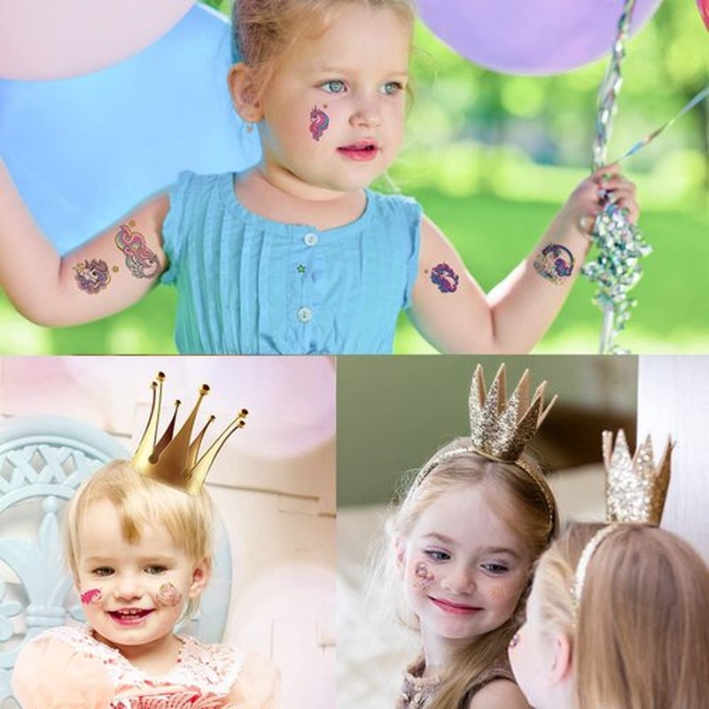 Fanoshon Glitter Temporary Tattoos for Kids Girls Birthday Party Favors Supplies, 12 Sheets Rainbow Children Face Decoration Stickers Easter Holiday Gift Halloween Goodie Bag Stuffers