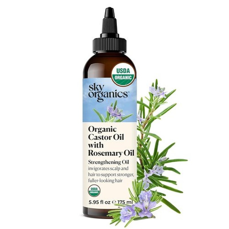 Sky Organics USDA Organic Castor Oil with Rosemary Oil, Strengthening Oil, Pure Potent Blend, Hexane Free, Invigorates Scalp, Supports Stronger, Fuller-Looking Hair, Textured Hair