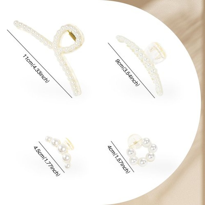 Pearl Hair Accessories for Women - 8PCS Claw Clips for Thick and Thin Hair, Barrettes for Styling and Weddings