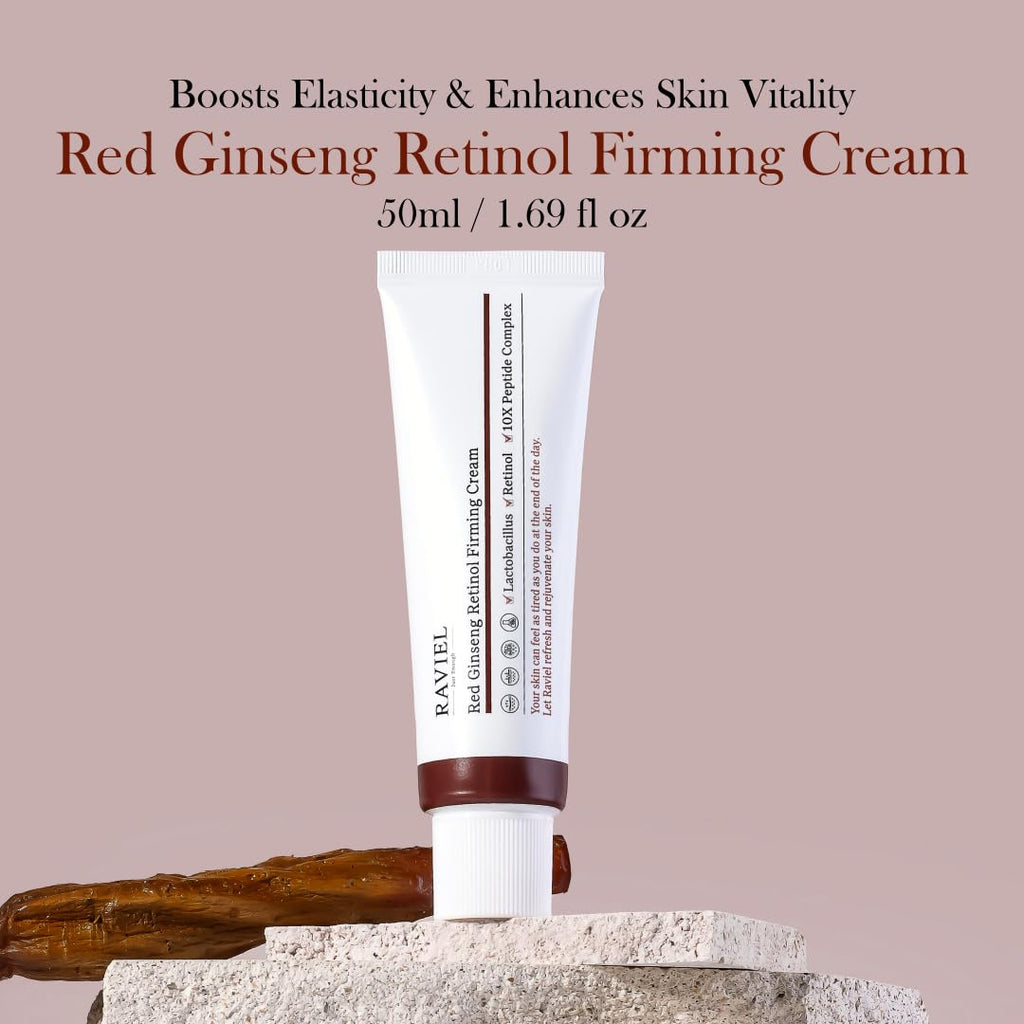 RAVIEL Red Ginseng Retinol Cream (0.002%) | Anti-Wrinkle Moisturizer with 10X Peptide Complex | Boosts Elasticity, Strengthens Skin Barrier, Reduces Irritation, Enhances Skin Vitality (1.7 fl oz)