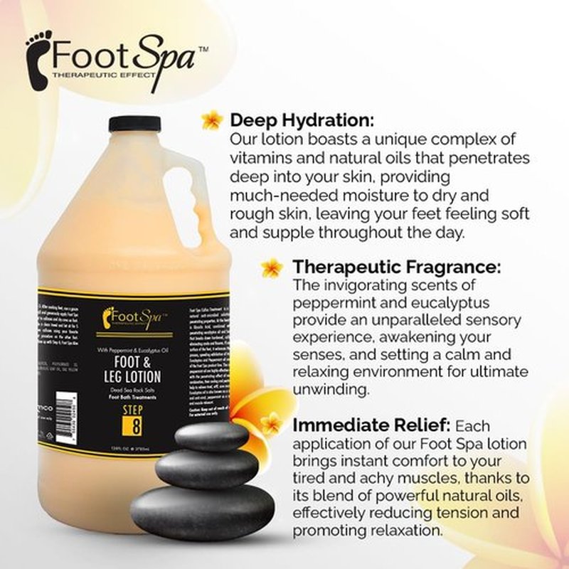 Foot SPA - Healing Therapy Massage Lotion,128 Oz - with Peppermint and Eucalyptus - Professional Pedicure, Body and Hot Oil Manicure, Infused with Natural Oils and Vitamins - Bulk, Refill Gallon