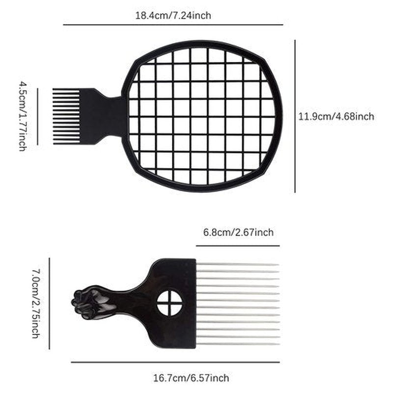 Magic Curl Sponge Set for Barber Hair Styling: Afro Twist Hair Brush, Metal Pick Comb, and Styling Combs (Black-A)