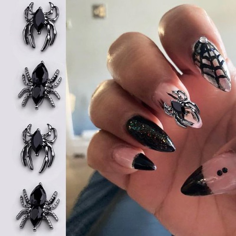 Spider Acrylic Nail Art Gems & Charms - Black & Red Spider Rhinestones - Halloween Nail Decor Accessories