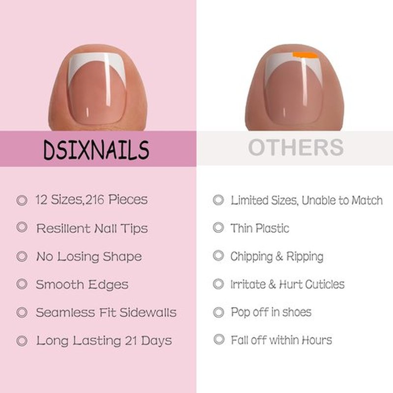 Dsixnails Brown Toe Nail Tips, 216pcs Short Press on Toenails for Women, Soft Toe Nail Press Ons, Square French Tip Toe Press on nails, Soak Off Acrylic Full Cover Fake Toenails Extension in 12Sizes