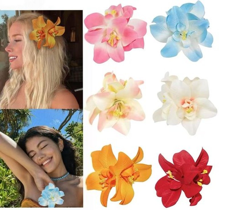 6Pcs Hawaiian Flower Hair Clips,3.5 Inch Plumeria Hibiscus Hair Clip, Hair Clips for Women Bridal Wedding, Flower Hair Accessories Clip for Girls Vacation Beach Party