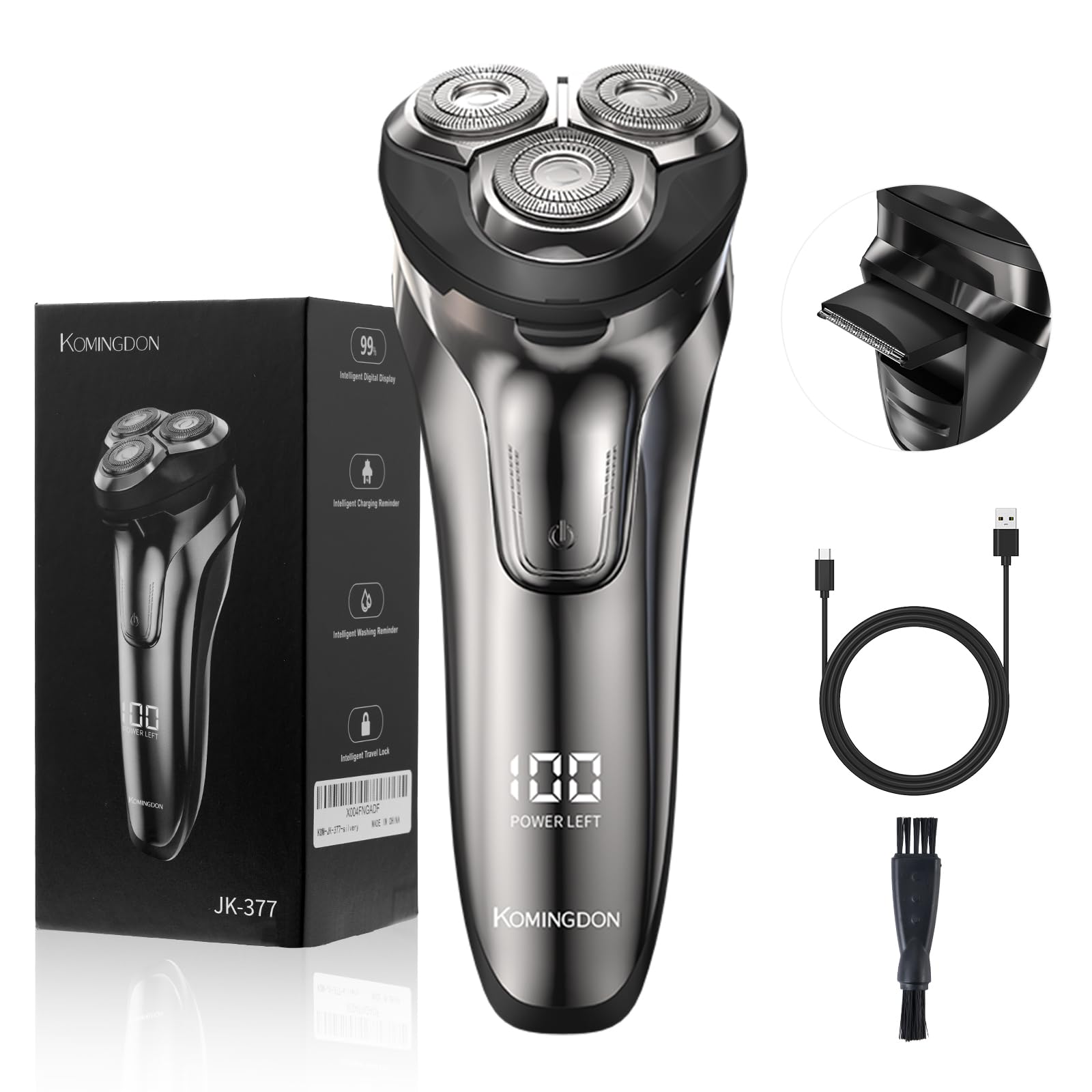 Electric Razor for Men, Cordless Shaver for Men Face, USB-C Rechargeable Mens Electric Razors for Shaving face,Waterproof Wet Dry Shaver with Pop Up Trimmer, Portable Razor by KOMINGDON