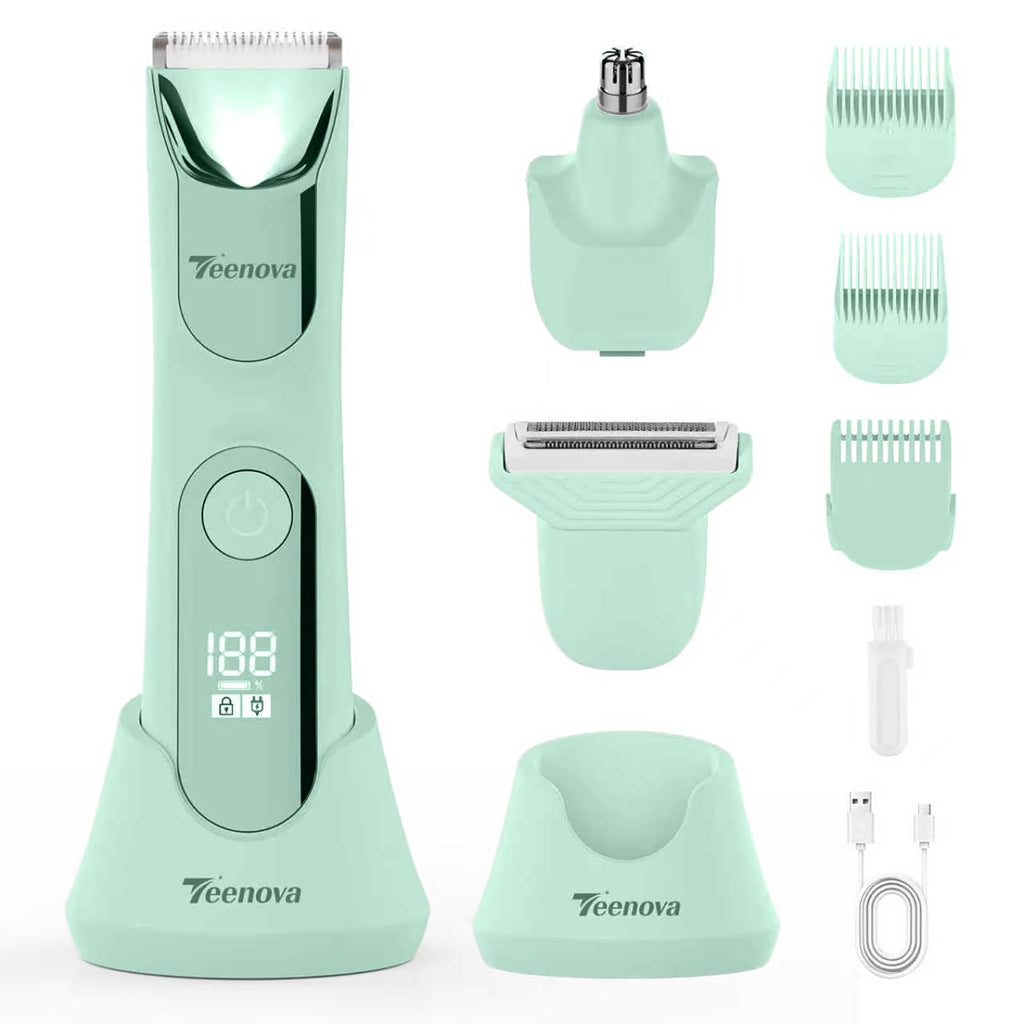 TEENOVA Electric Body Hair Trimmer Shaver, Pubic Trimmer for Men, Bikini Trimmer for Women (Green)
