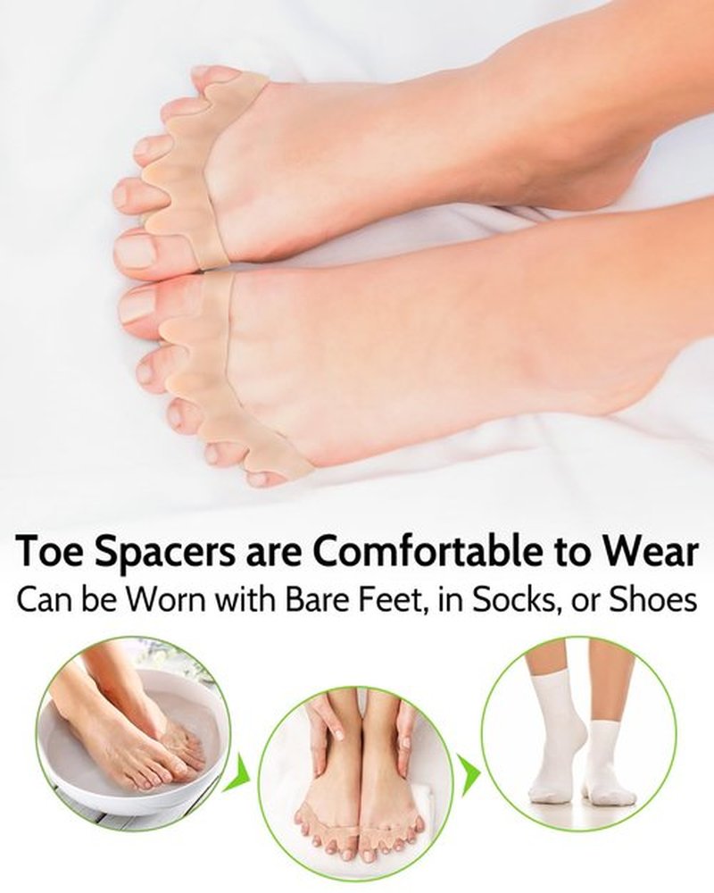 JOKHUE Silicone Toe Separators Spacers for Women and Men Bunion Corrector, Overlapping Toes Spreaders,Stretchers for Relieving Feet Plantar Fasciitis (Beige)