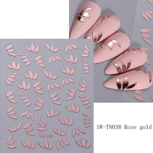 8 Sheets Flower Leaf Nail Stickers - 3D Self-Adhesive Metal Flower Nail Decals in Gold, Silver & Rose Gold - Floral Nail Designs with Retro Petal Leaves - Perfect for Women's Manicure Decoration