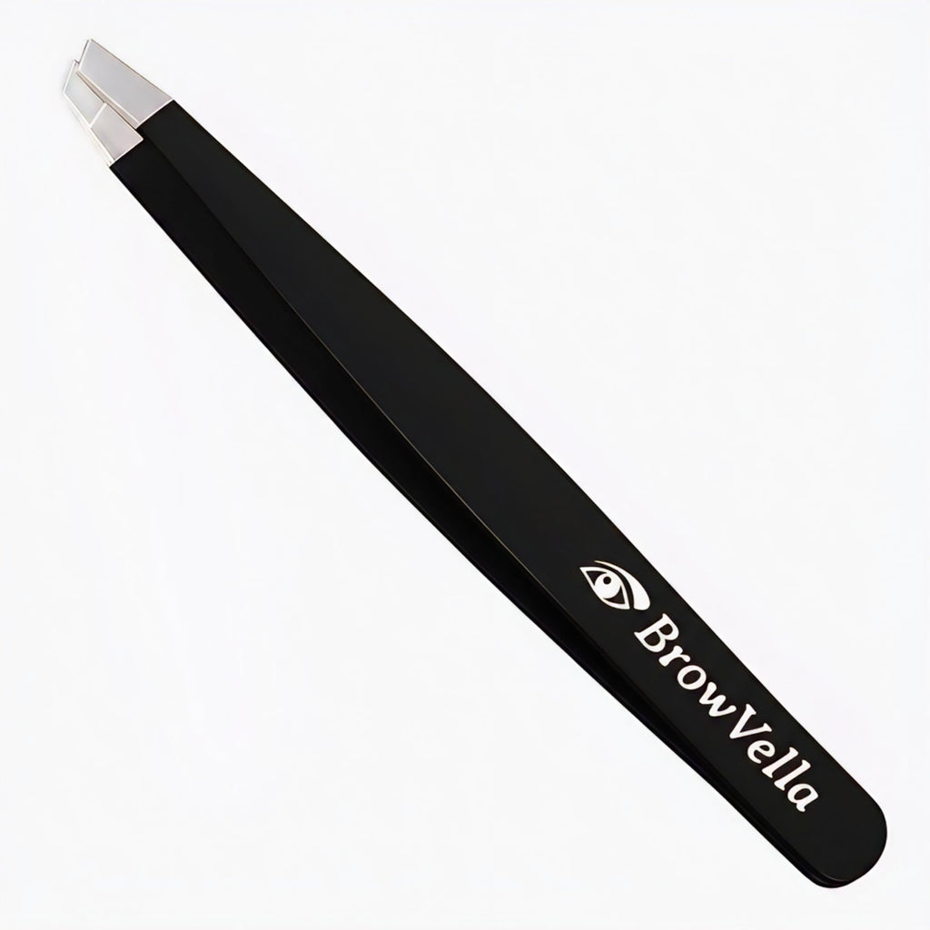 BrowVella Precision Slant Tip Tweezers for Eyebrows - Black