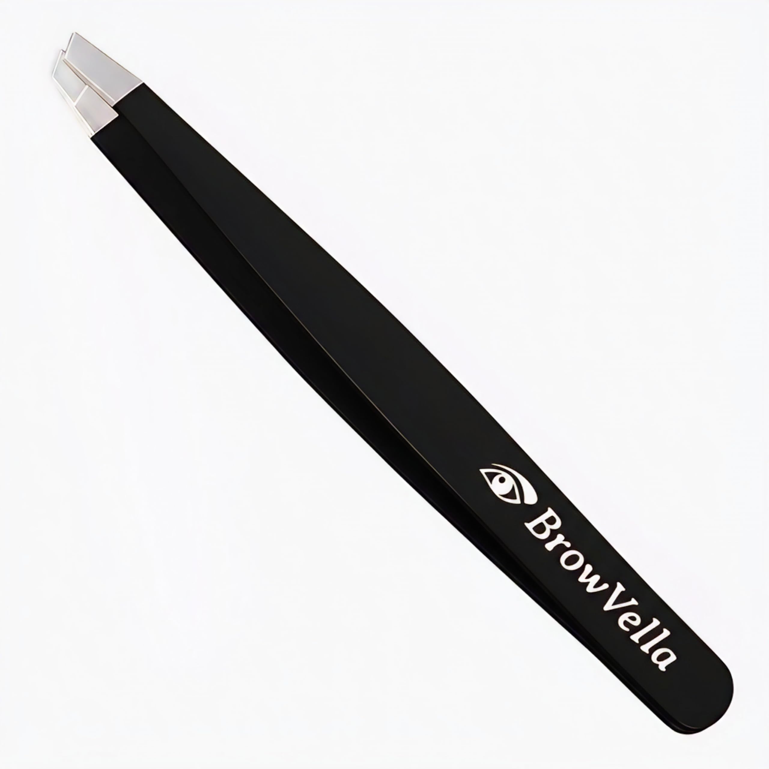 BrowVella Precision Slant Tip Tweezers for Eyebrows - Black