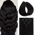 Clip in Hair Extensions Real Human Hair, 7Pcs 16 Inch Double Weft Seamless Invisible Human Hair Clip in Extensions, 85g Natural Black Straight Human Hair Extensions 100% Brazilian Remy Human Hair