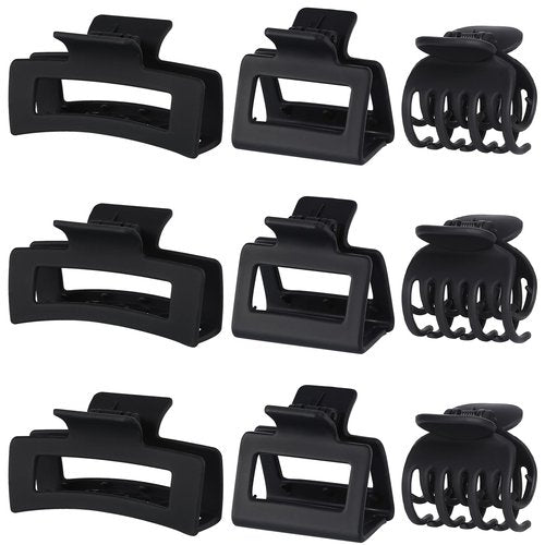CHANDAT 3 Style Hair Claw Clips 9 pcs Medium Claw Clips Hair Clips for Women Rectangle Claw for Thick Hair Square Hair Clips for Thin Hair Accessories for Women (Black)