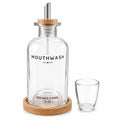 Mouthwash Dispenser for Bathroom, 12 OZ Refillable Glass Mouthwash Bottle with Cup and Bamboo Tray, Decorative Mouth Wash Dispenser Set for Bathroom