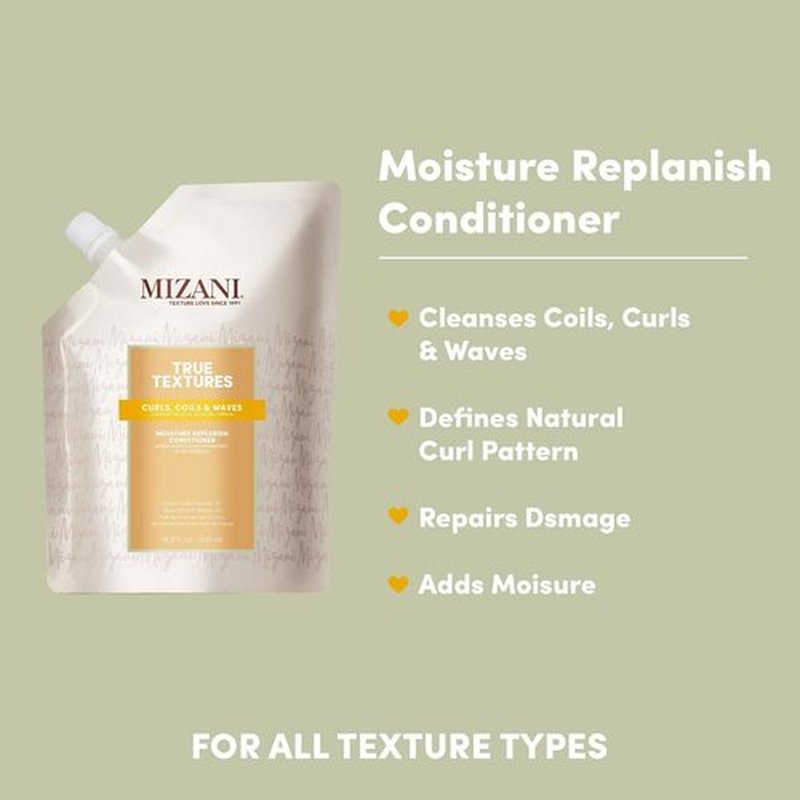 Mizani True Textures Moisture Replenish Conditioner - Deep Hydration for Curly Hair | Silicone-Free, Paraben-Free, 13.5 oz