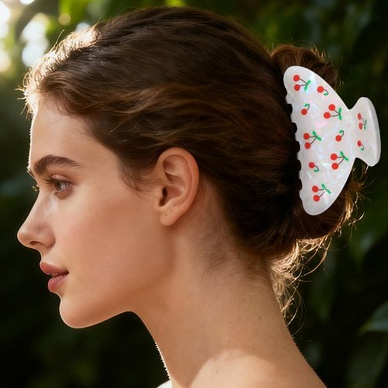 OWIIZI Cherry Hair Clips for Women 3.5" Durable Acetate Cute Hair Claw Clips Ponytail Barrette Strong Hold Acrylic Hair Accessories for Girls Long Thick Hair
