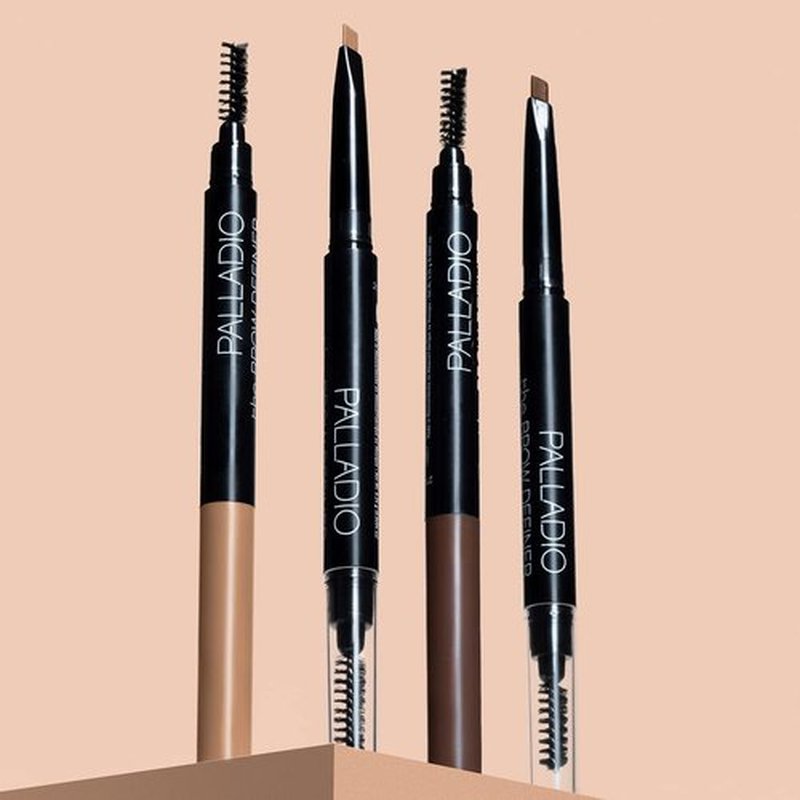 Palladio Brow Definer Retractable Pencil, Triangular Tip Fills Brows for a Natural Look, Tame and Shape Eyebrows with Spoolie Brush, Eyebrow Shaper, Buildable Light to Dark Colors, (Taupe)