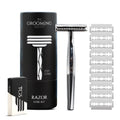 The Grooming Society Double Edge Safety Razor, Classic for Men and Women, Reusable Safety Razor, Metal Long Handle Safety Razor, 10 Blade Refill