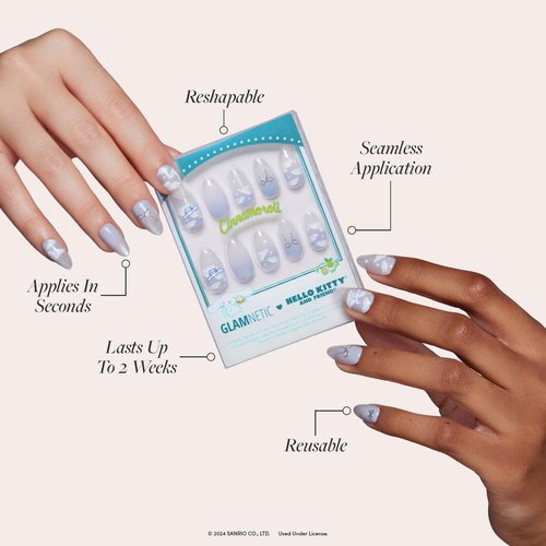 Glamnetic x Hello Kitty® and Friends Press On Nails - Cinnamoroll™ Cloud | Pale Blue 3D Cloud Graphic Nails in a Velvet Finish | 15 Sizes - 30 Nail Kit with Glue