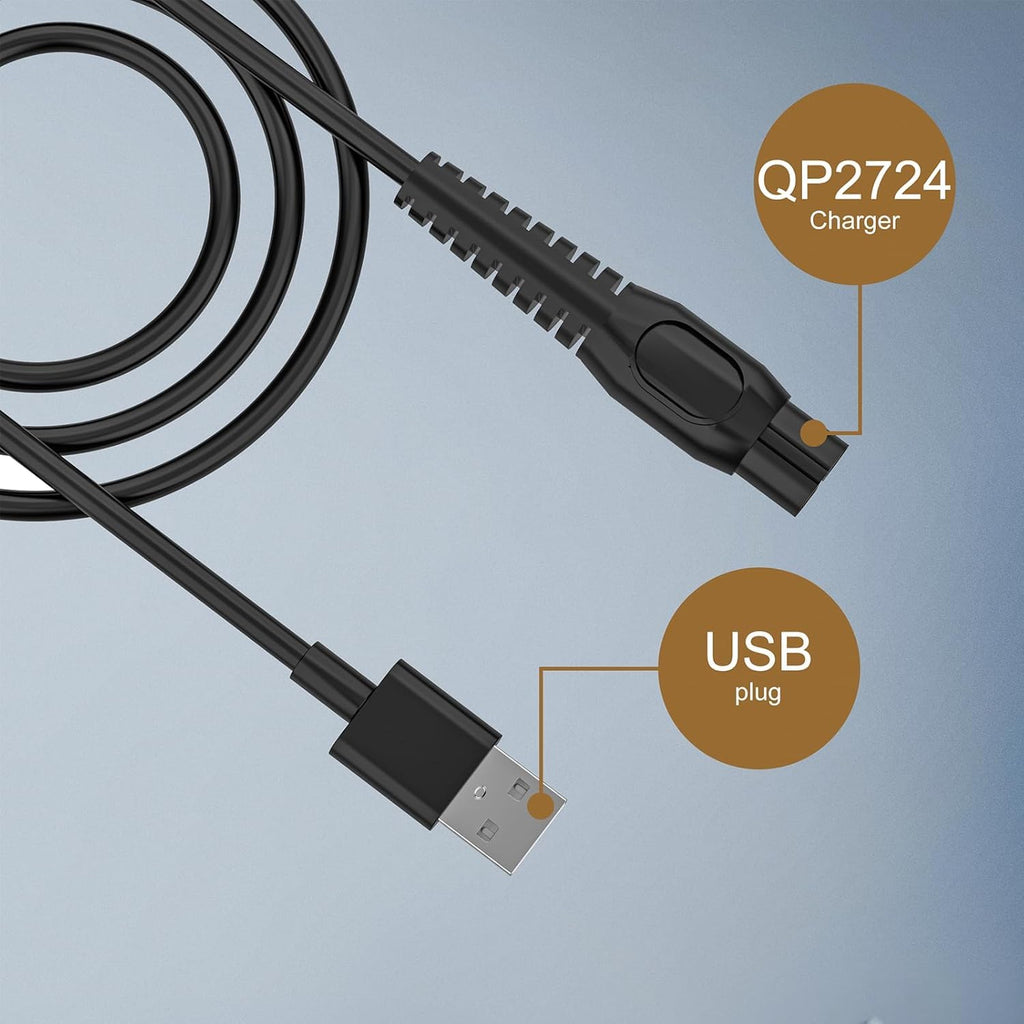 lezbcoaoa 5V Charger Cable [2-Pack] for Philips Norelco OneBlade Charger, Replacement QP2724, QP2834,QP2720, QP1324, MG5910, QP1924, QP4631, MG7910, MG9510, QP2734, 5ft Beard Trimmer USB Cord