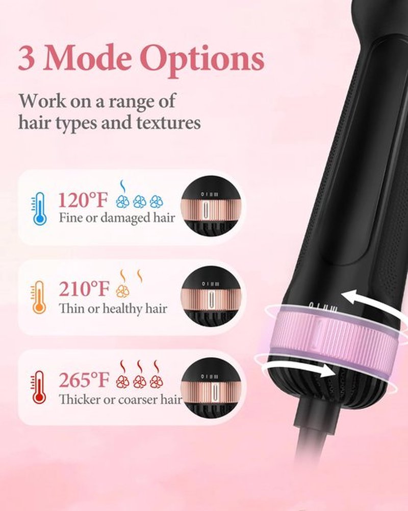 Dual Voltage Hair Dryer Brush with European Plug,Travel Blow Dryer Brush for Blowout Look, One-Step Hot Air Brush Volumizer,Smoothing,125V/220V