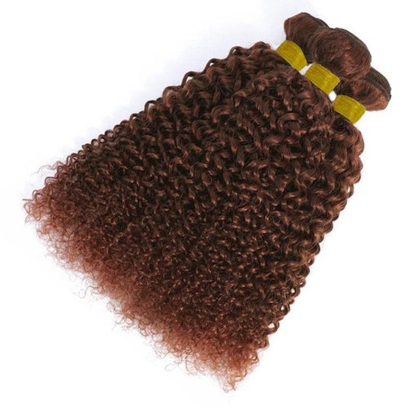 Dark Brown Human Hair Bundles Auburn Brown Bundle #33 Kinky Curly Human Hair 12 14 16 Inch Brazilian Remy Hair Double Weft Reddish Brown Curly Wave Human Hair