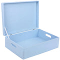 Creative Deco XL Blue Wooden Box Storage with Hinged Lid | 15.8x11.8x5.5in (+-0.5) | Keepsake with Handles | Gift Box for Tool Dog Toy Kitchen Storage | Wood Chest Trunk