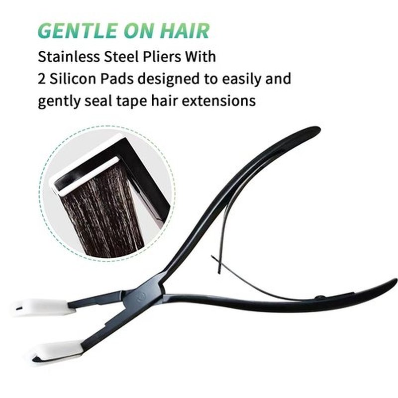 Hair Extensions Tools Kit Tape in Hair Sealing Pliers Tool Kit, Professional Flat Surface Sealing Hair Extension Plier Tools with Double Sided Replacement Adhesive Hair Extension Tape Tabs