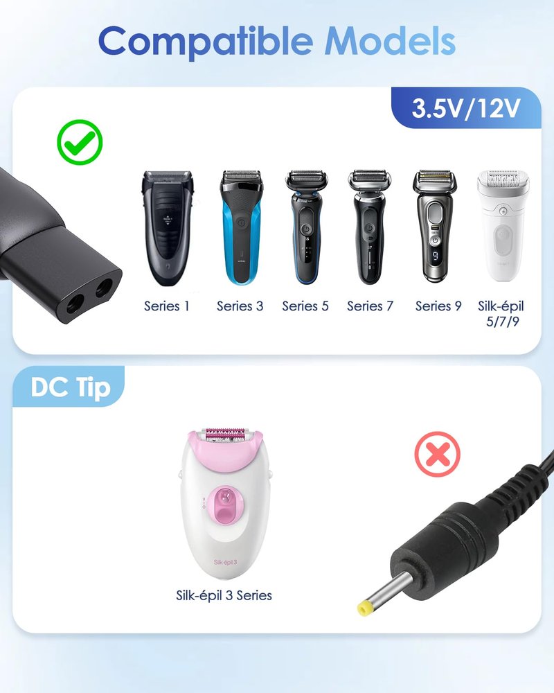 12V/3.5V Mini Type-C Shaver Charger Adapter for Braun 1/3/5/6/7/9/XT5 Series Electric Shaver, Portable USB-C Razor Charger Adapter Replacement
