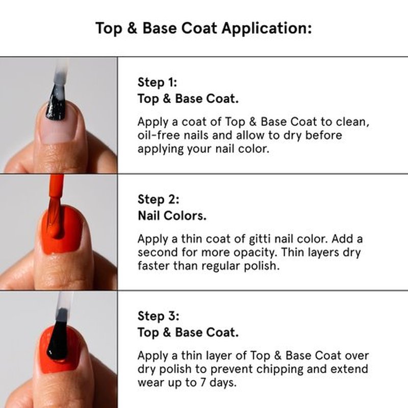 gitti Top & Base Coat I Plant-based, Non-Toxic, 30-Free, Based On Natural Origin Ingredients, Cruelty-Free, Vegan, Long-Lasting I Prevents Discoloration & Chipping, Glossy Finish, Clear (0.5 fl oz)